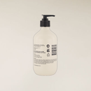 400ml light beige recycled plastic lotion bottle with black pump dispenser and product label.
