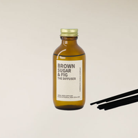 Brown Sugar & Fig 100ml amber glass reed diffuser with a gold cap and black reed sticks.