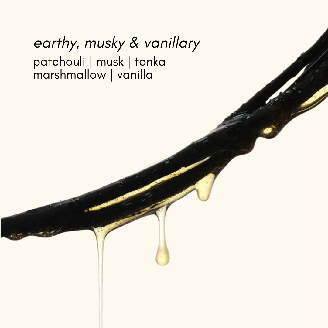 Black branch with white sap dripping, describing fragrance notes