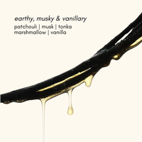 Black branch with white sap dripping, describing fragrance notes