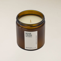 Large size Rose Crush soy candle in an amber jar