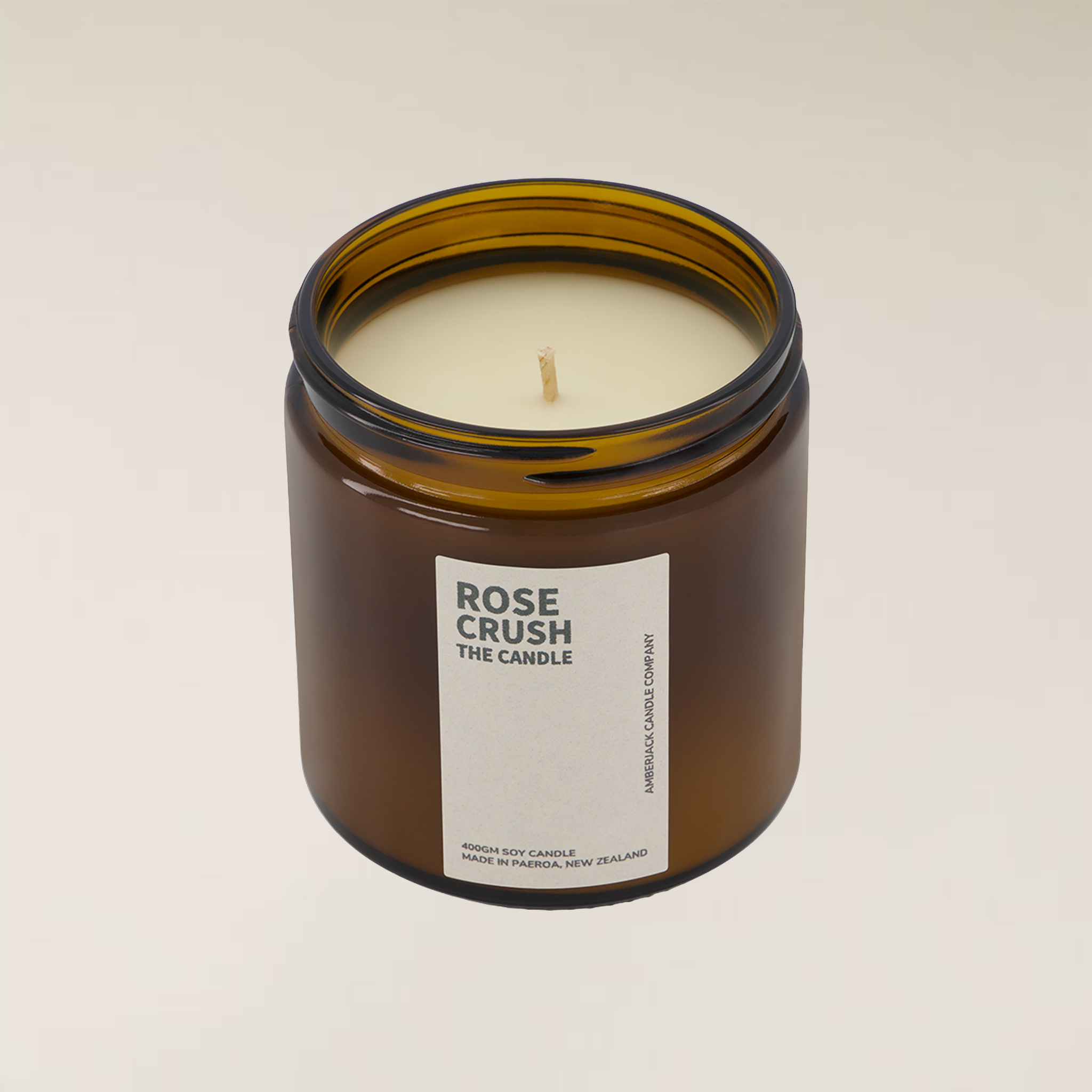 Large size Rose Crush soy candle in an amber jar