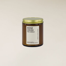 Rose Crush candle in an amber glass jar