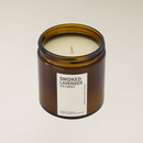 Amber brown glass jar Smoked Lavender soy candle, 400gm, with a light cream wax and single wick.