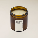 400gm Whiskey in a Jar soy candle in an amber glass jar with a white label.