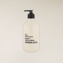 400ml White Sandalwood hand + body lotion in a light beige recycled plastic bottle with a black pump.